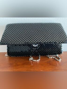 Jessica McClintock Black Sequin Mosaic Fold-Over Clutch with Chain